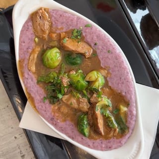 Purple Grits & Duck w/ Brussel Sprouts